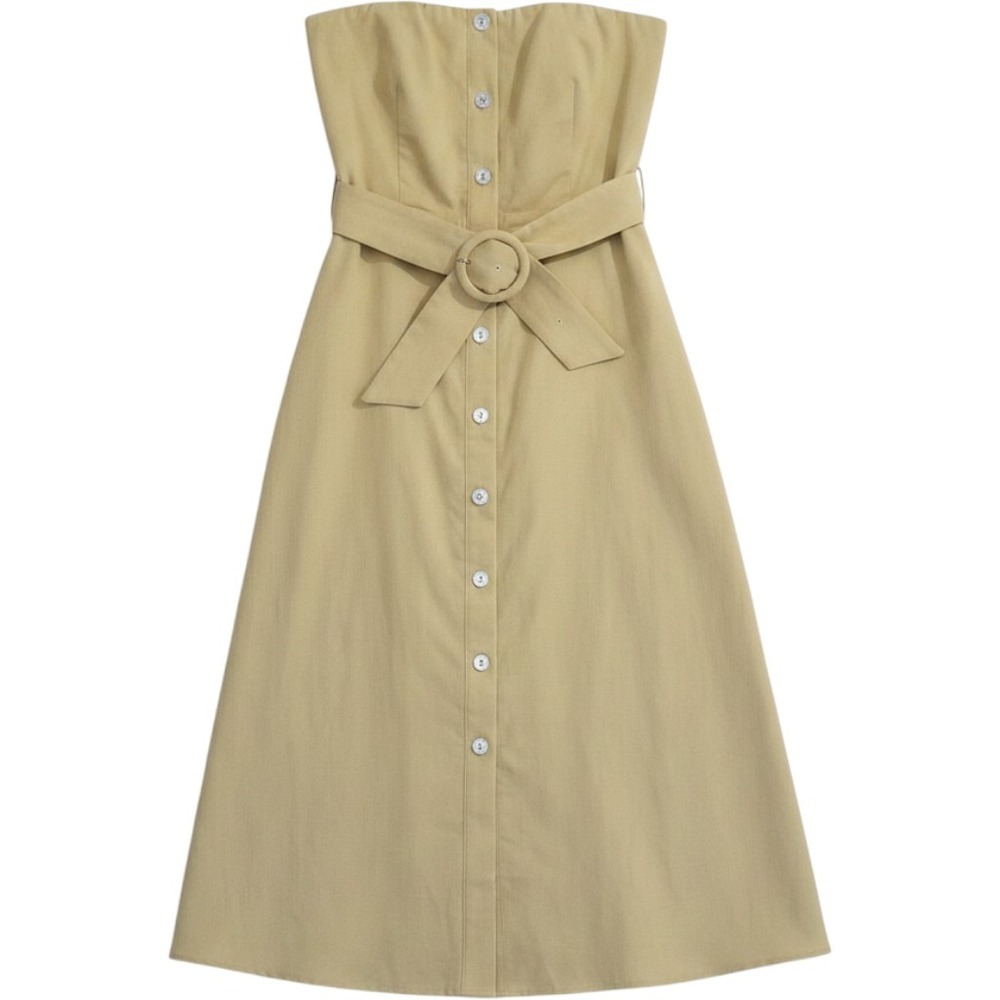 Capulet Yellow Linen Strapless Belted Midi Dress Side Pockets S Preppy Vacation